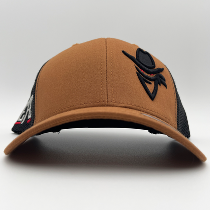 Bandit Cheap Custom Hat Affordable Yupoong Mens Adjustable Trucker Hat Camel Brown Color