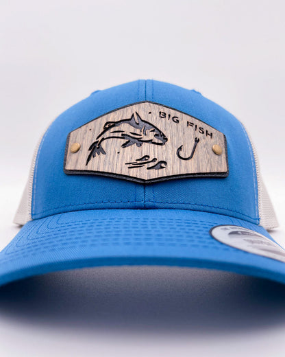Cheap Custom Hats Embroidery Big Fish Real Wood Patch Hat Retro Trucker Mesh Cap Affordable Custom Hats