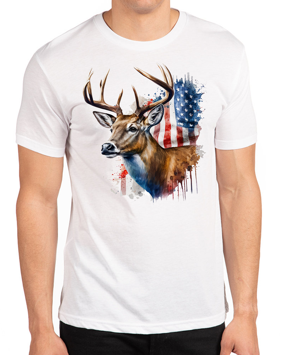 Affordable American Made Patriotic US Flag & Deer T-Shirt