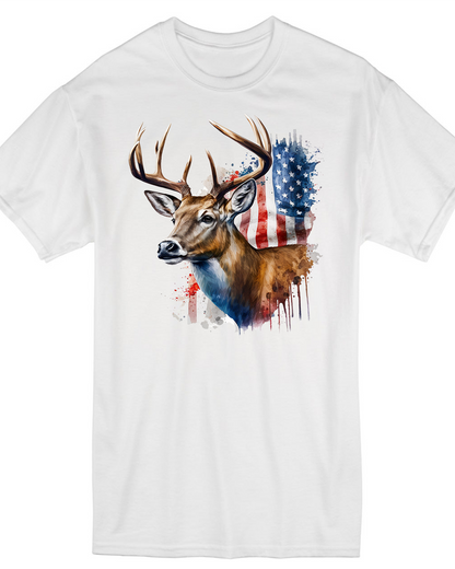 American Made Patriotic US Flag & Deer T-Shirt Cheap Apparel