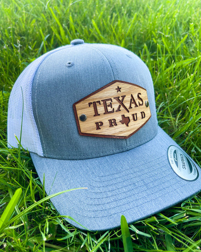 Cheap Yupoong Richardson Hats Original Texas Proud Edition Real Wood & Leather Patch Hat Retro Trucker Mesh Cap 