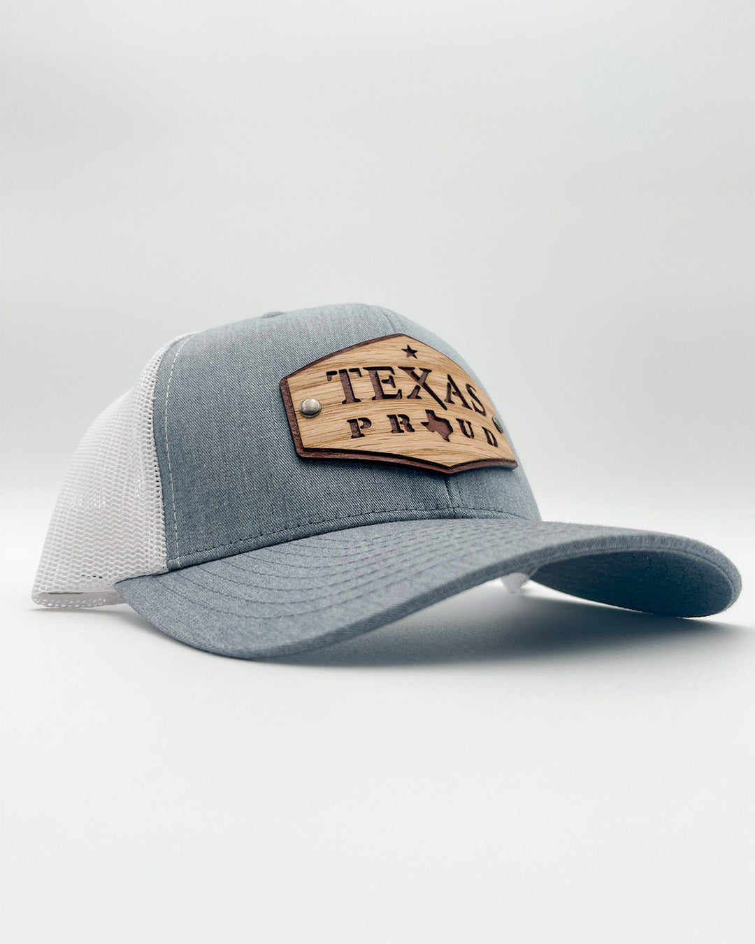 Texas Proud Edition Real Wood Patch Hat Retro Trucker Mesh Cap Affordable Custom Hats No Light Heather Grey