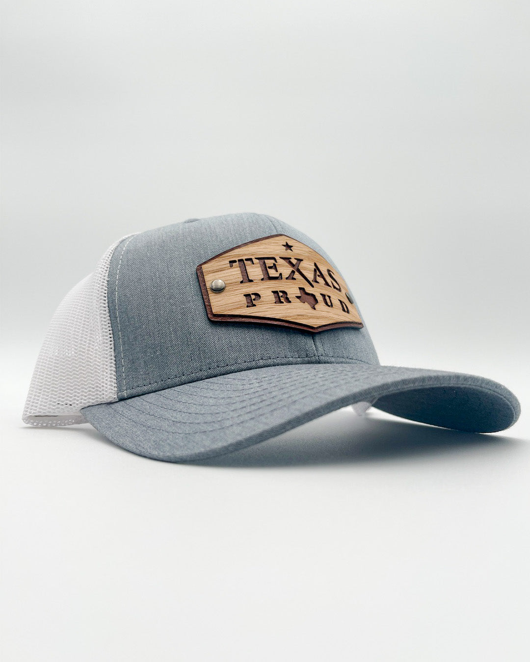 Cheap Custom Hats & Caps Richardson FlexFit Original Texas Proud Edition Real Wood & Leather Patch Hat Retro Trucker Mesh Cap