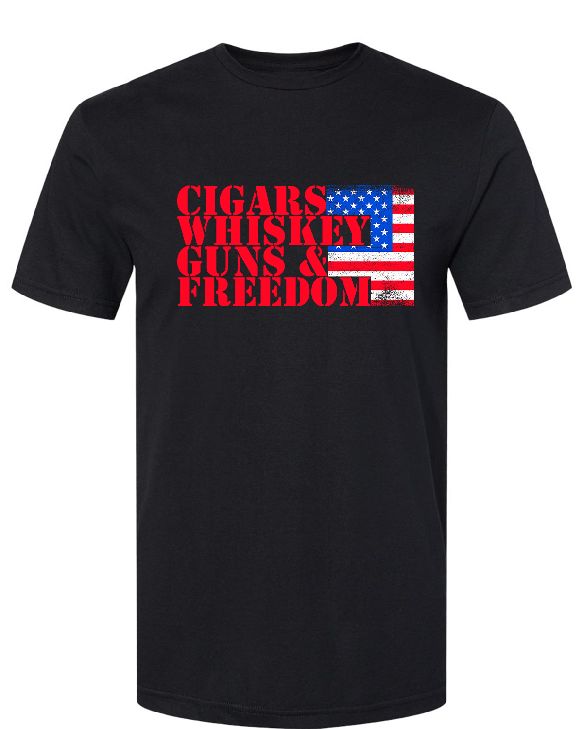 Affordable Custom Hats and Apparel Affordable VQRO Cigars Whiskey Guns & Freedom American Made US Patriotic T-Shirt