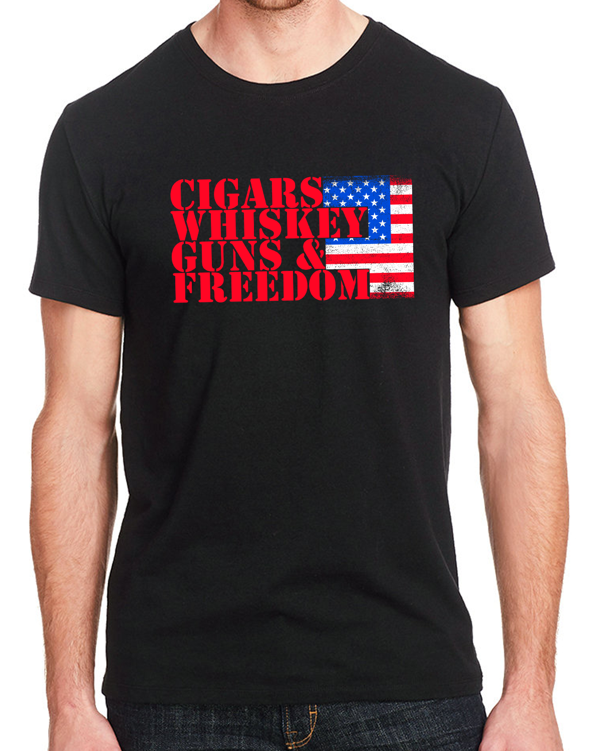 Affordable VQRO Cigars Whiskey Guns & Freedom American Made US Patriotic T-Shirt