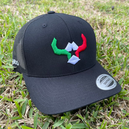 Black Hat Tri Color Trucker Mesh Cap Affordable Custom Apparel Yupoong Richardson112 Hat Affordable Custom Hats