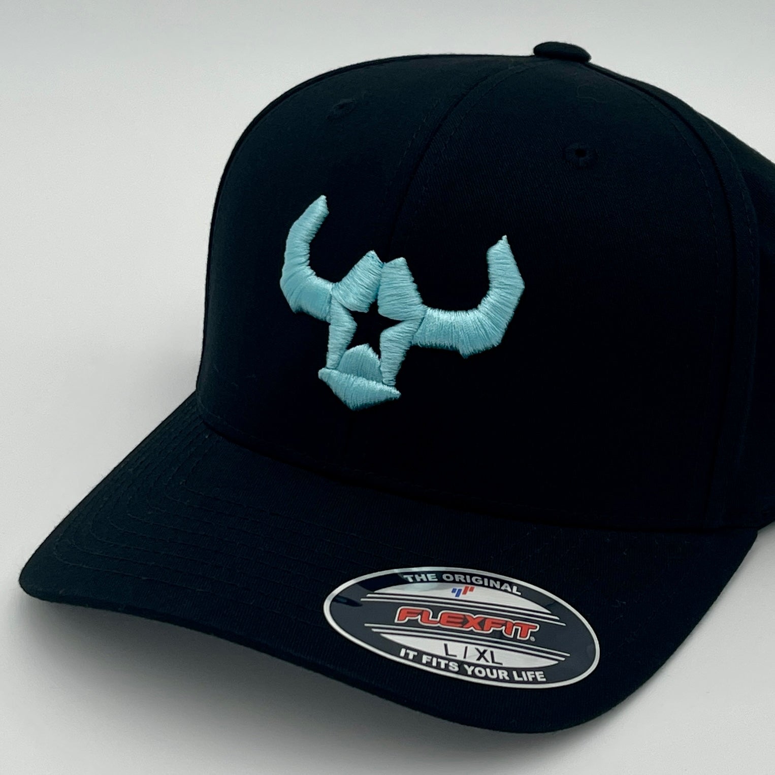 Black Hat With 3D Electric Blue Bull Retro Trucker Mesh Cap Yupoong Richardson 112 Affordable Custom Hats