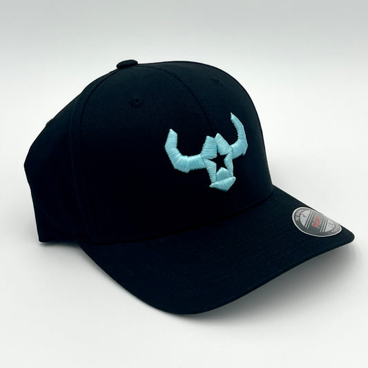 Black Hat With 3D Electric Blue Bull Retro Trucker Mesh Cap Yupoong Richardson 112 FlexFit Hat Affordable Custom Hats