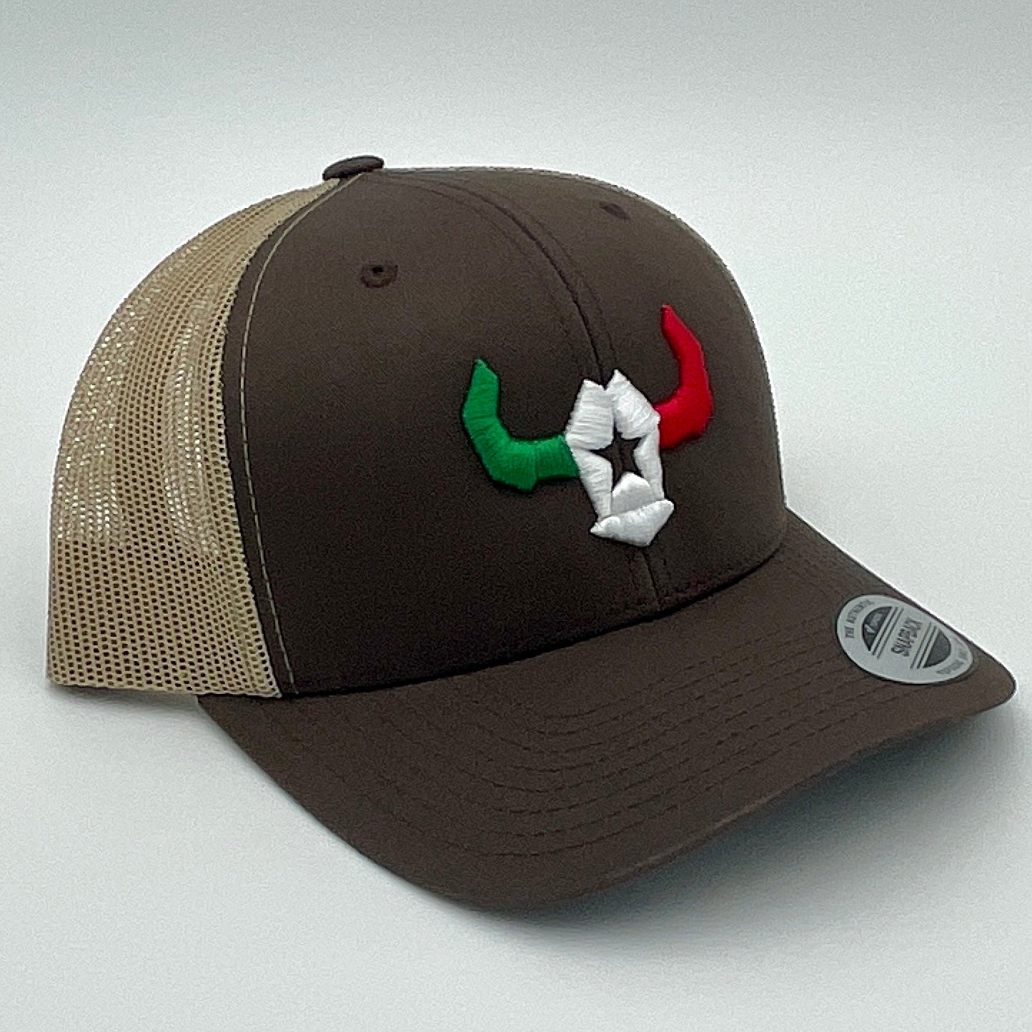 Brown Hat Tri Color Trucker Mesh Cap Yupoong Richardson Affordable Custom Apparel Cheap Affordable Custom Hats & Caps