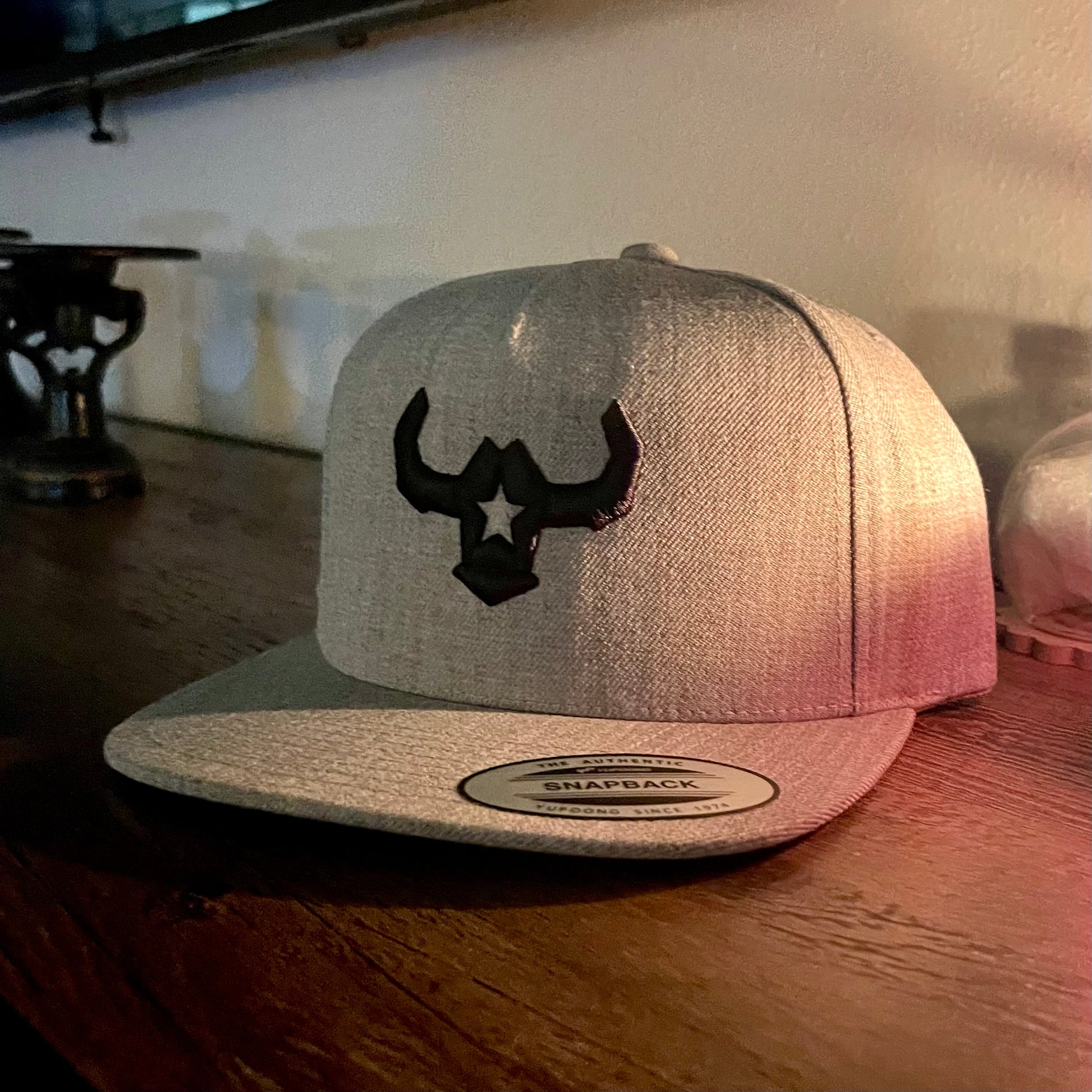 High Profile Black Outlined Bull Flat Bill Snapback - Affordable Custom Hats No